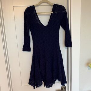 Free People Navy Lace Long Sleeve Dress